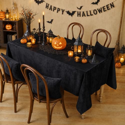 Black Velvet Tablecloth 55x120 Inch Rectangular Halloween Luxury Table Cover - QueenDream