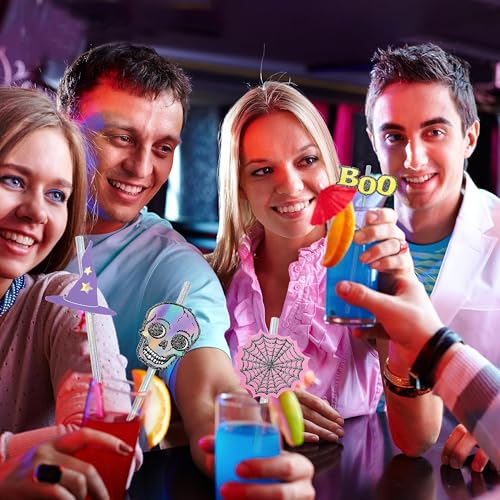 Pastel Halloween Iridescent Paper Drinking Straws & Cutouts - 36pcs