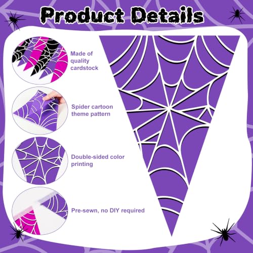 Halloween Spider Web Bunting Flags - Purple, 49.2 ft, 5 Pcs