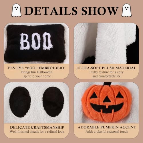 Halloween Ghost Throw Pillows - Set of 2 Soft Plush Ghost Shaped Cushions for Couch & Bed, 14 x 12 Inches