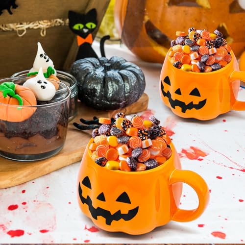 Halloween Pumpkin Mug 12 oz Ceramic Cup with Smiling Face - Fall & Halloween Decor