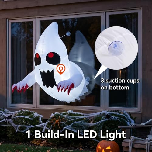 Halloween Inflatable Ghost Window Decoration - 3.5FT Spooky Outdoor & Indoor Scene, Glow LED, Suction Mount Variation of Ghost Window Decoration