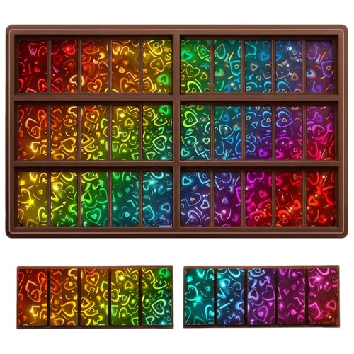 Holographic Silicone Chocolate Mold Rectangle & Heart - Rainbow Light Effect