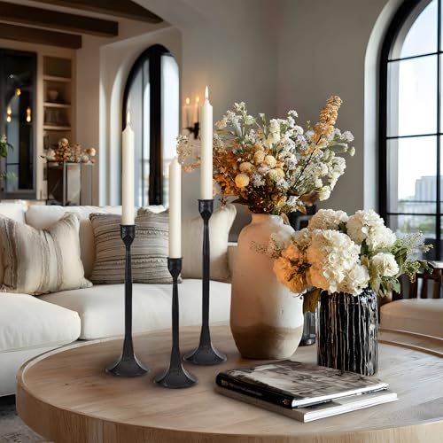Black Cast Iron Taper Candle Holder Set of 3 Tall Variation
