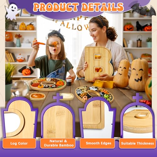 Halloween Charcuterie Board with Dipping Saucers - Boo Design, Bamboo Serving Tray