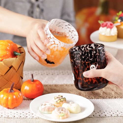 Halloween Glass Cup Set - 2 Pcs Ghost and Bat Icon Drinkware - Funnymoom
