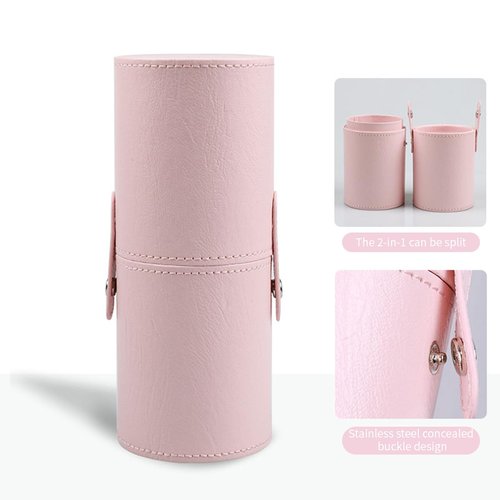 Doeean Makeup Brush Holder, Makeup Brush Organizer for Vanity, Portable Waterproof PU Leather Travel Makeup Brush Case Bag (Pink)