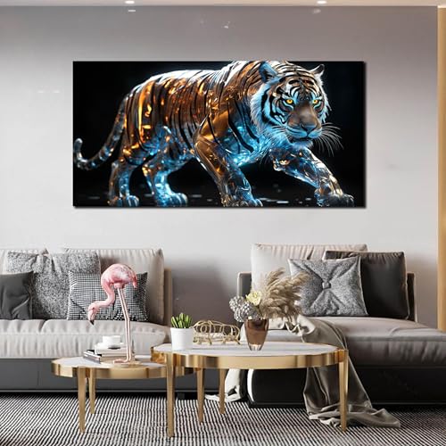 Ouzzlie Animal Wall Art Poster - Blue Tiger Canvas Wall Decor 24x48