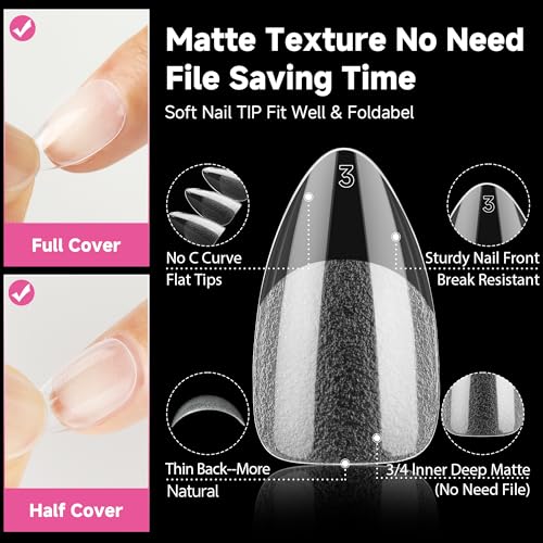 Short Almond Gel Nail Tips A0 - Almond Shape, 312pcs, Deep Matte Finish