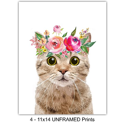 Cat Wall Art Prints Set - Unframed 11x14 Cute Kitten Room Decor