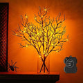 Lighted Halloween Tree Branches with Timer - 21 Inch Black Twig with Orange Fairy Lights