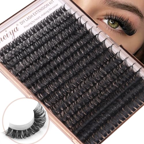D Curl Lash Clusters Kit for DIY Eyelash Extensions 10-18mm - 300 Pcs with Bond, Seal & Tweezers
