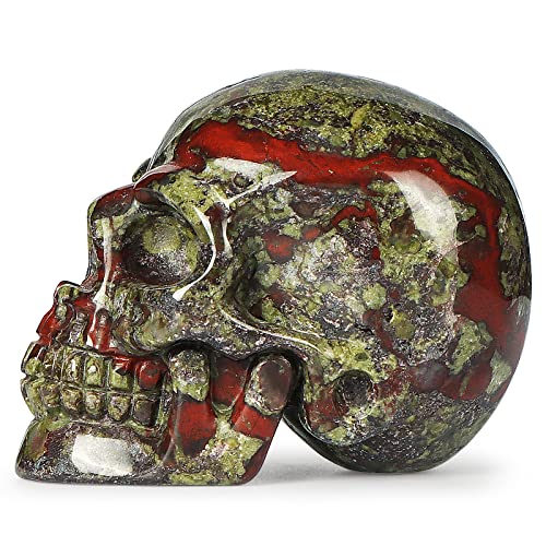 Artistone 1.8-Inch Dragon Blood Stone Hand Carved Crystal Skull Decor Halloween Gift Variation of Skull-Dragon Blood Stone