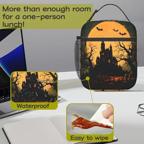 Halloween Gothic Castle Kids Lunch Bag Insulated Cooler with Shoulder Strap Waterproof