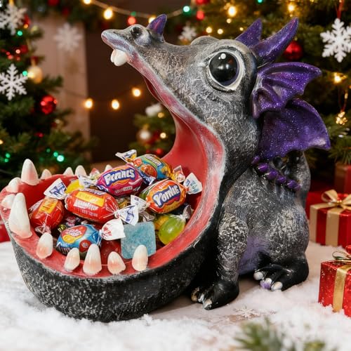 Halloween Dinosaur Candy Bowl - Unique Decorative Key Dish for Home & Office - Orange & Black