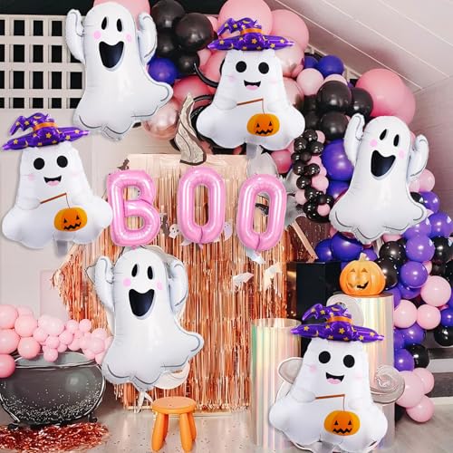 Halloween Pink Foil Balloons Set - Boo Ghost Pumpkin Party Decorations