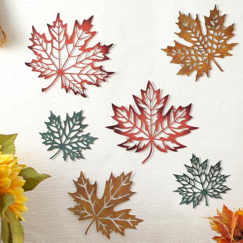 AceOrbit 6 Pcs Maple Leaves Metal Wall Art Fall Decor - Farmhouse Rustic Style with 3 Sizes