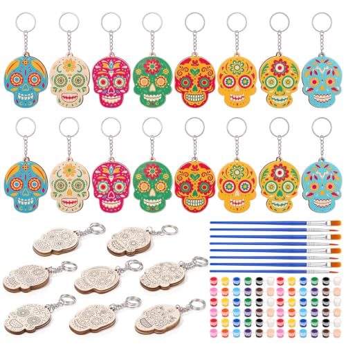 Día De Los Muertos Skull Keychain Craft Kit - 24 Sets with Paint & Accessories (Variation: 24 / Día De Los Muertos Skull)