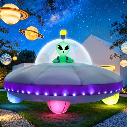 Inflatable UFO Car Decorations Kit for Halloween Trunk or Treat - Waterproof, Bright LED Lights