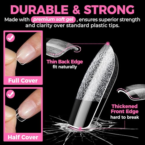 Extra Short Squoval Gel Nail Tips - 216pcs Pre-Shaped Half Matte, DIY Nails