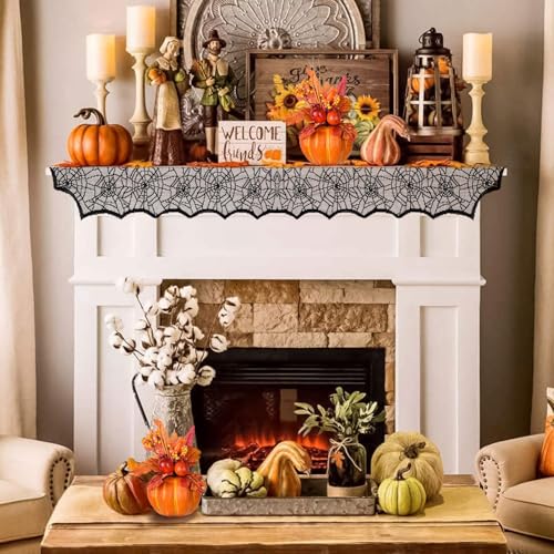2-Pack Halloween Black Lace Spider Web Table Runners - 14x48 Inches, Indoor Decor