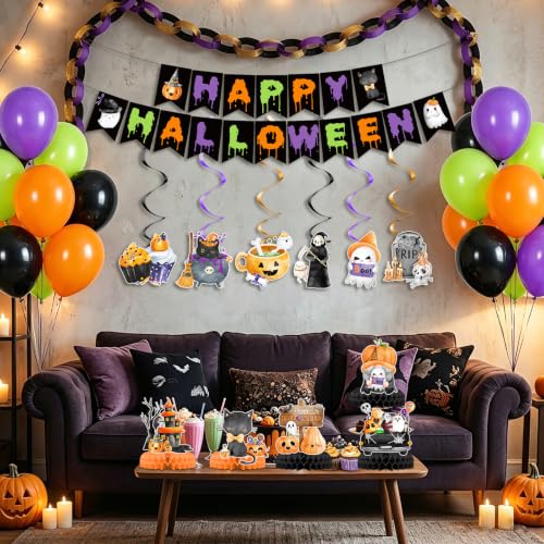 Black Halloween Decorations Outdoor Indoor Party Supplies Boo Banner Balloons