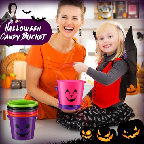 Halloween Pumpkin Buckets Set of 60 Small Plastic Trick-or-Treat Baskets - Vibrant Colors