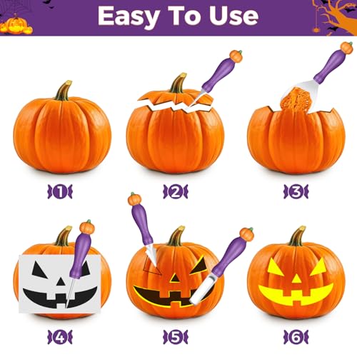 Halloween Pumpkin Carving Kit - 10-Piece Stainless Steel Tools with Stencils - Purple Variation