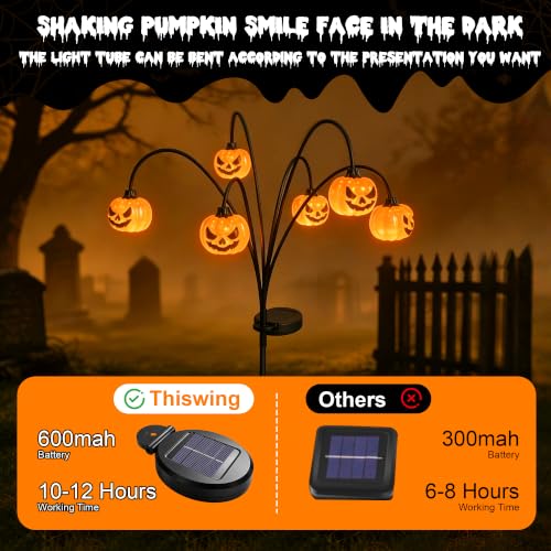2 Pack Solar Halloween Pumpkin Lights Outdoor Decorations - 3D Swaying Design