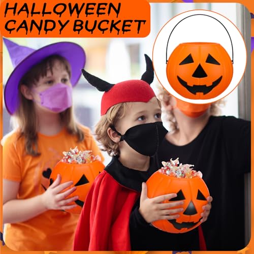 Halloween Pumpkin Buckets 8 Pack - Plastic Trick or Treat Candy Baskets - Funny