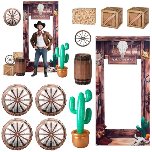 Western Party Decorations Set with Backdrop and Props for Cowboy Theme Events