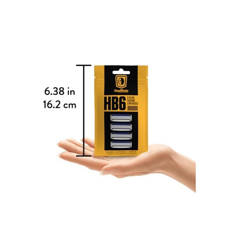 HeadBlade Men's HB6 Refill Shaving Razor Blades - 6 Stainless Steel Blades for No Tugging or Pulling, Shave Less, Works for Face, Body, and Scalp (4 Blades) 1 Pack