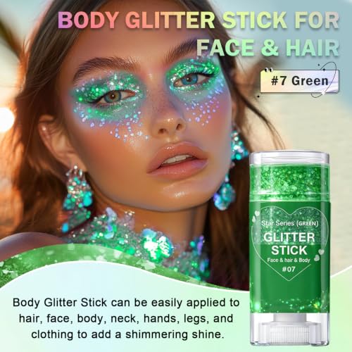 Green Body Glitter Stick - Holographic Hair & Face Glitter Gel for Makeup & Body - Variation #07