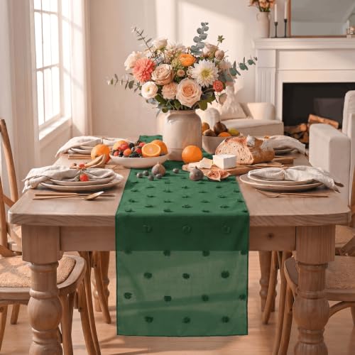 Forest Green Pom Pom Tulle Table Runner - 12x72 Inch Christmas & Holiday Decor
