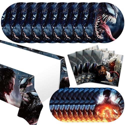 Venom Party Supplies 41 Pack Black - Plates, Napkins, Tablecloth for Birthday