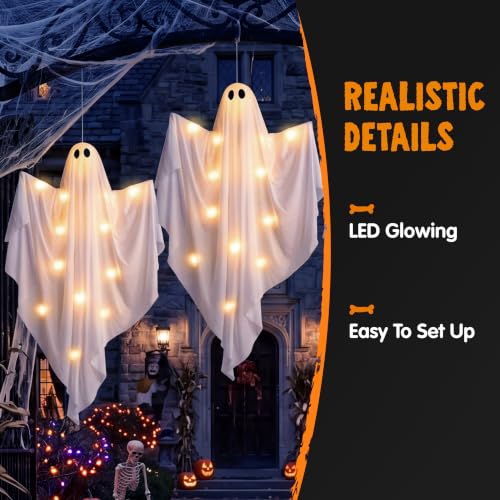 35-Inch Light Up Halloween Ghost Decor Set with Timer for Outdoor & Indoor Spooky Decorations