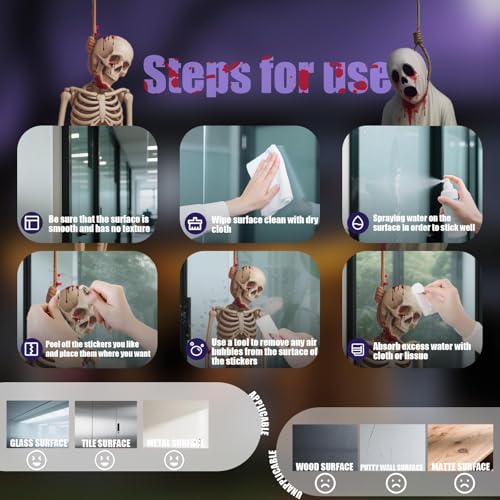 Halloween Ghosts Window Clings - Large Skeleton Halloween Decorations - Halloween Set