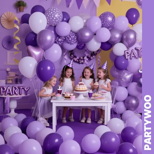 PartyWoo Light Purple Balloons Set 65pcs - Lilac Lavender and Confetti Variations