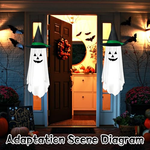 White Halloween Hanging Pumpkin Ghost Decorations - Outdoor Party Decor, 2 Pack