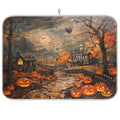Halloween Town Dish Drying Mat - 18x18 Black Pumpkin Lantern Bat Reusable Microfiber