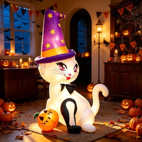 6FT Inflatable Cat Halloween Decoration with Pumpkin LED Light Yard & Garden Decor