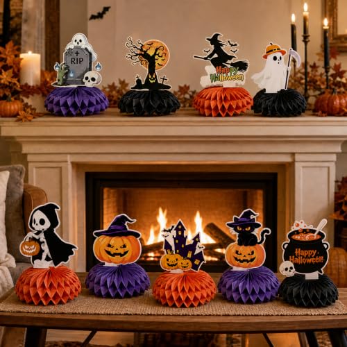 Halloween Honeycomb Centerpieces Set - 9 Festive Table Decorations