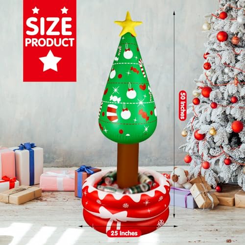 Inflatable Christmas Tree Cooler - 50 Inch Holiday Beverage Cooler with Red Ice Bucket - Tree Variation