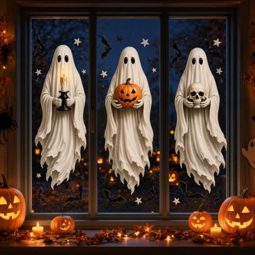 Halloween Ghost Window Clings Decor - Large Static Decals for Windows & Doors