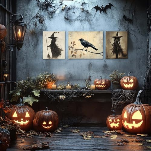 Halloween Witch Wall Art Canvas - Forest Witchy Decor for Bedroom & Party - 11x14 Inch - Variation of Witch-02