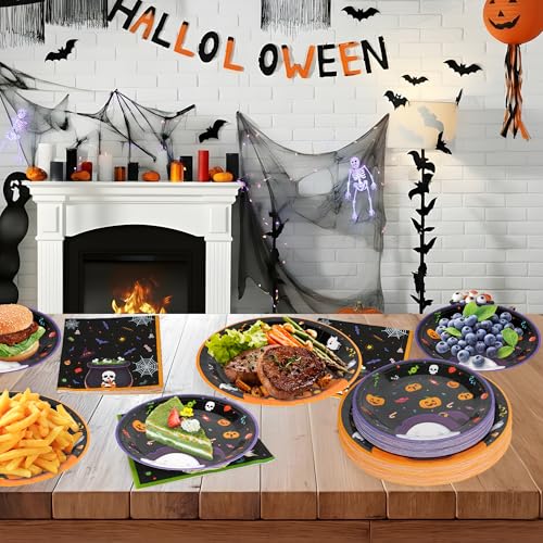Halloween Party Supplies Set - Disposable Plates & Napkins - Pumpkin Ghost Design - Includes 90 Pieces - Halloween