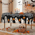 Oval Halloween Tablecloth 52x70 Inch with Spiderweb Ghost Pattern - Black Fabric Party Decor