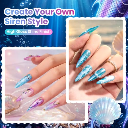 Glitter Gel Nail Polish Set - Mermaid Ocean Blue & Shimmer Shades for DIY Manicure