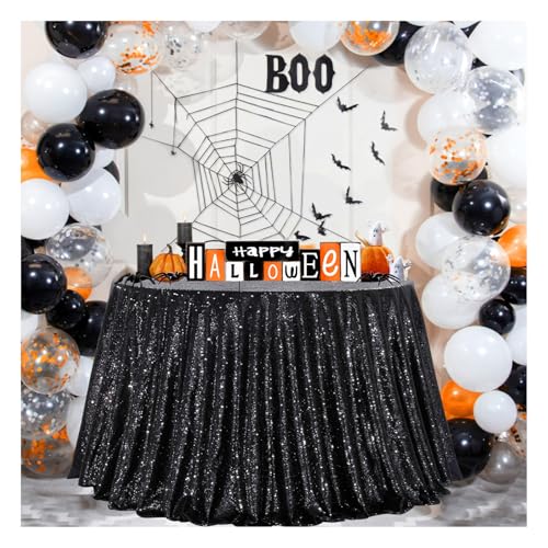 132 Inch Black Sequin Round Tablecloth for Weddings & Parties - Reusable