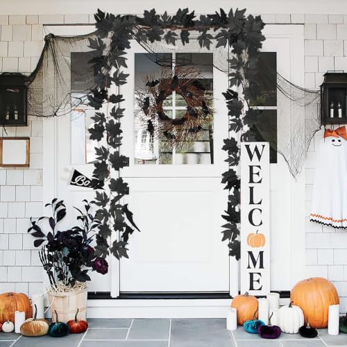 8 Pack 7.8Ft Black Fall Maple Leaf Garland Decorations Halloween Autumn Decor